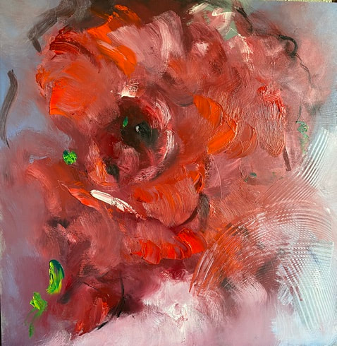 painting of two red flowers on a light background