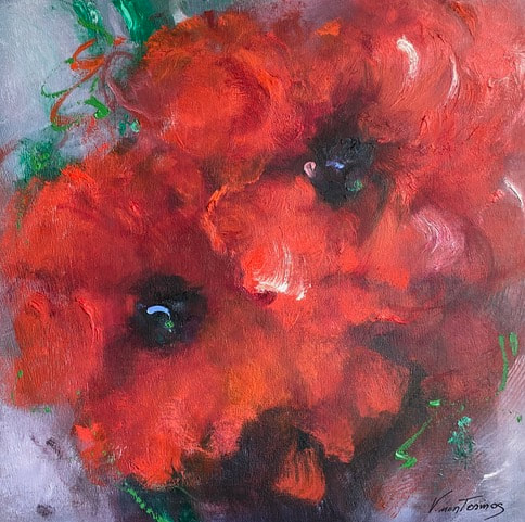 painting of two red flowers